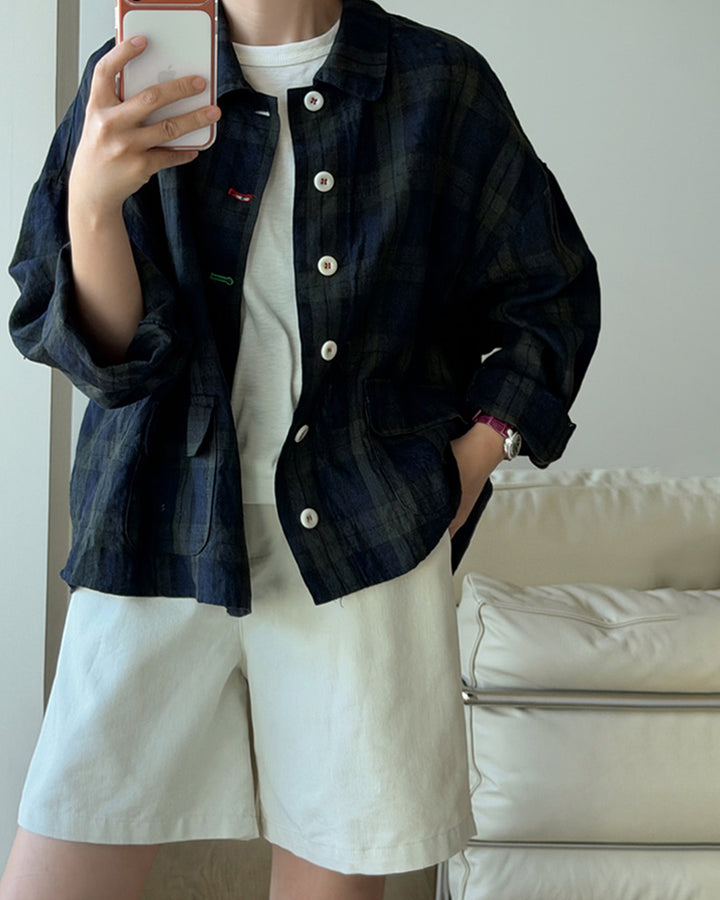 100% Linen Tartan Check Lightweight Shacket