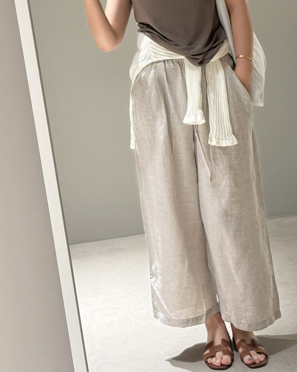 Linen Wide Leg Trousers with Drawstring