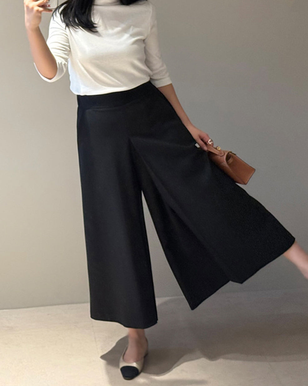 Elegant Pleated Skirt-Look Wide Pants