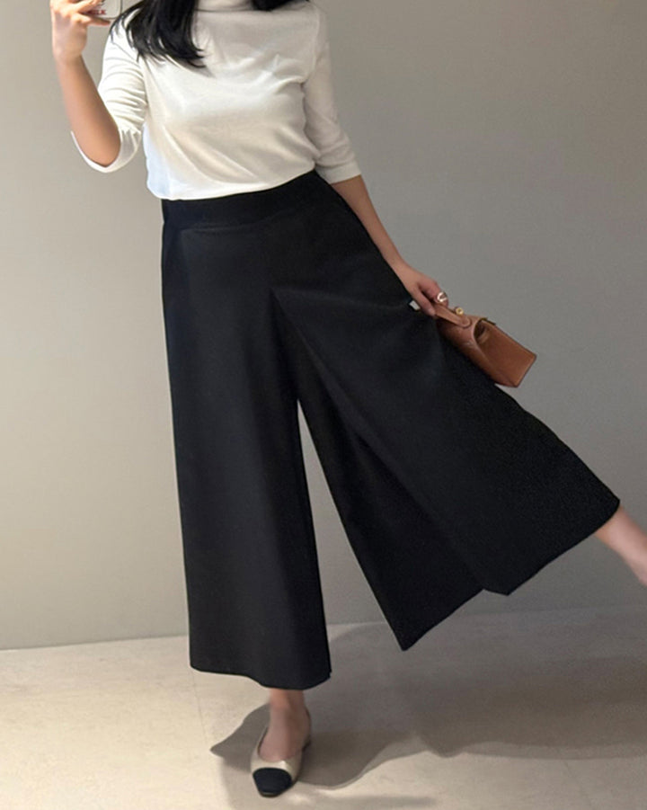 Elegant Pleated Skirt-Look Wide Pants