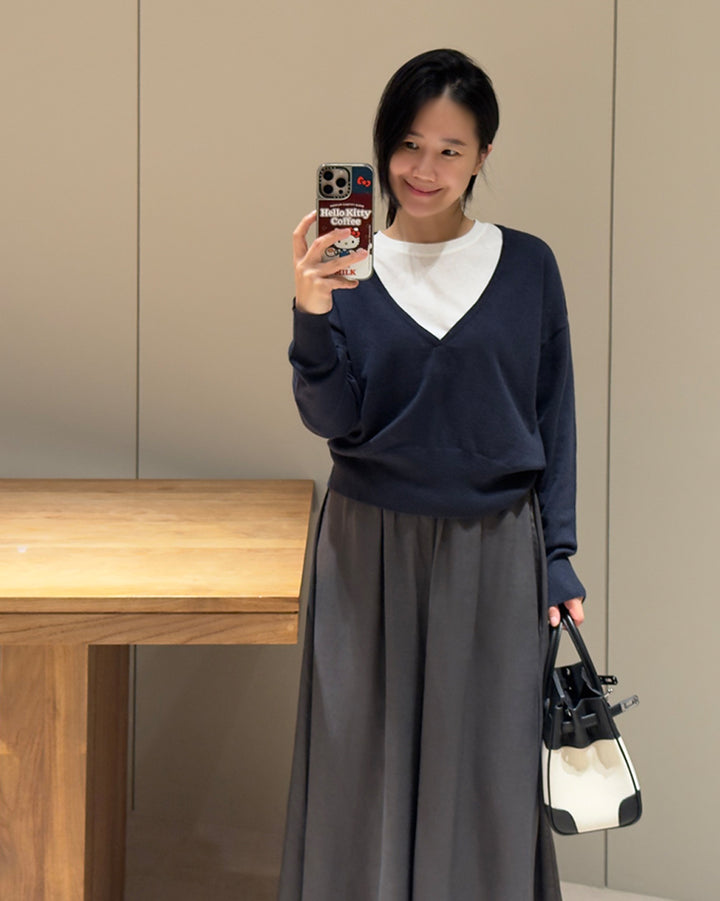 Deep V-Neck Oversized Knit Sweater