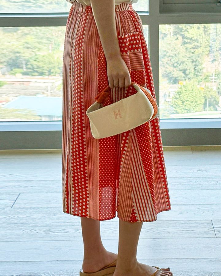 Dot Stripe Patchwork A-Line Midi Skirt