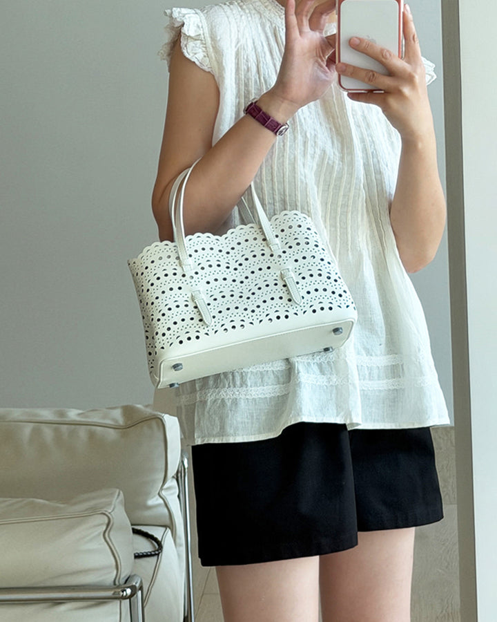 100% Linen Pintuck Ruffle Blouse