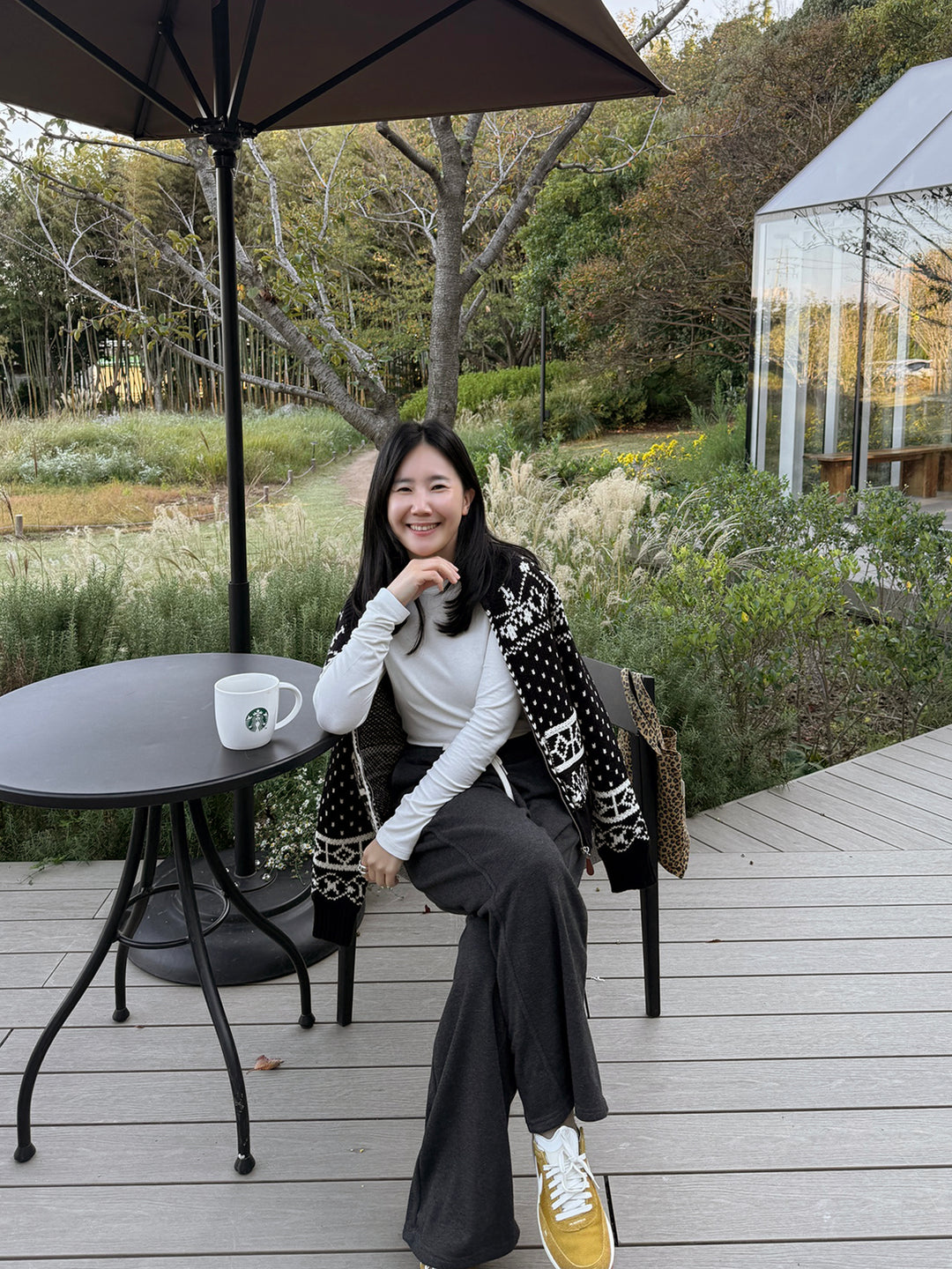 Nordic Pattern Mock Neck Zip-Up Knit Sweater