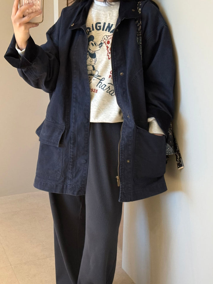 ハイネック付きコットンユーティリティジャケット