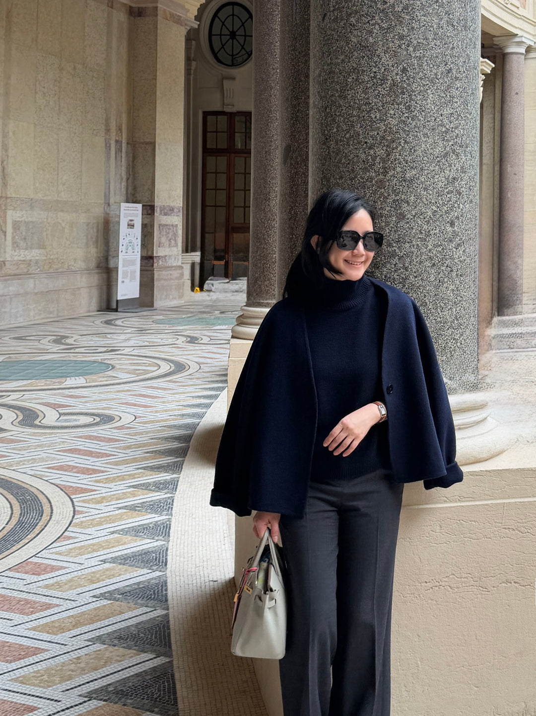 Semi-Handmade Boiled Wool Short Jacket-Navy