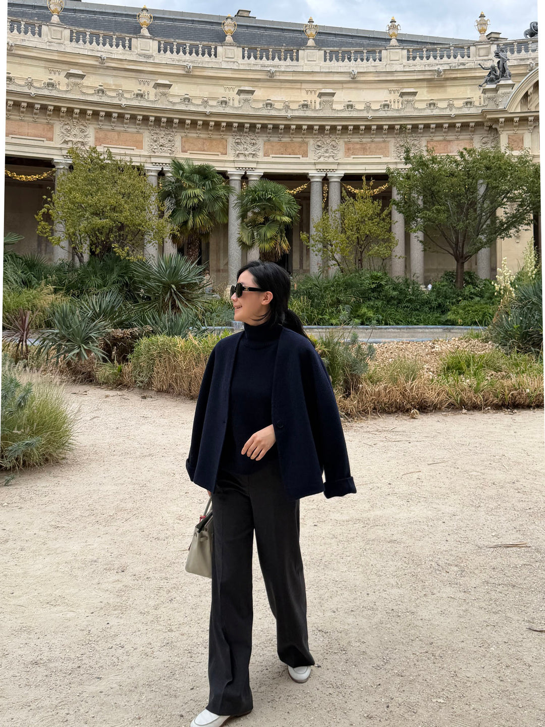 Semi-Handmade Boiled Wool Short Jacket-Navy