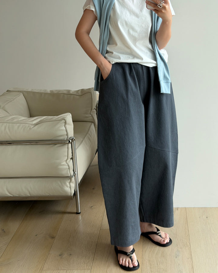 Structured Barrel-Leg Elastic Pants