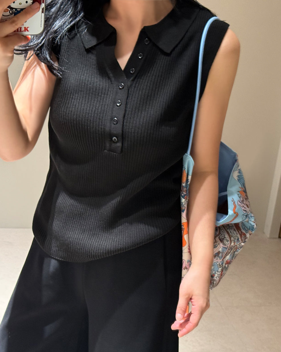 Ribbed Collared Sleeveless Knit Tank
