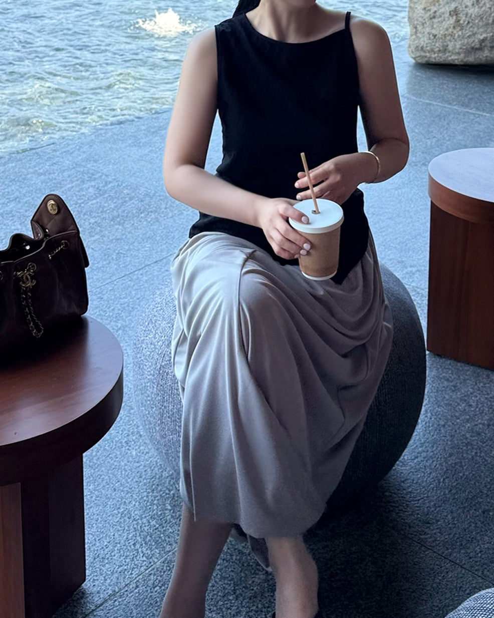 Draped Tulip Maxi Skirt with Side Slit
