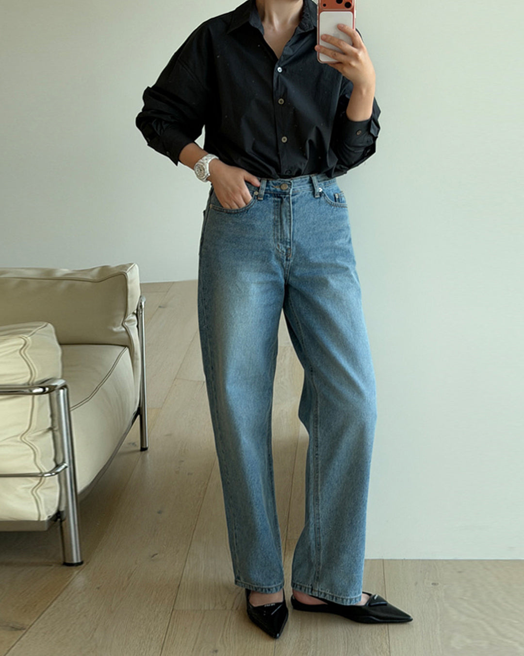 High-Waist Wide Straight Jeans