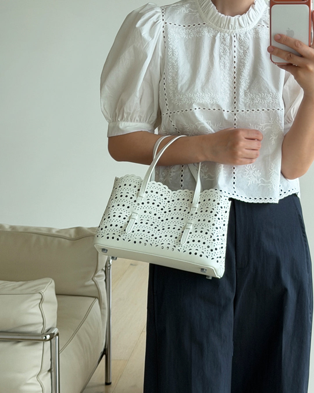 Floral Eyelet Embroidered Puff Sleeve Blouse