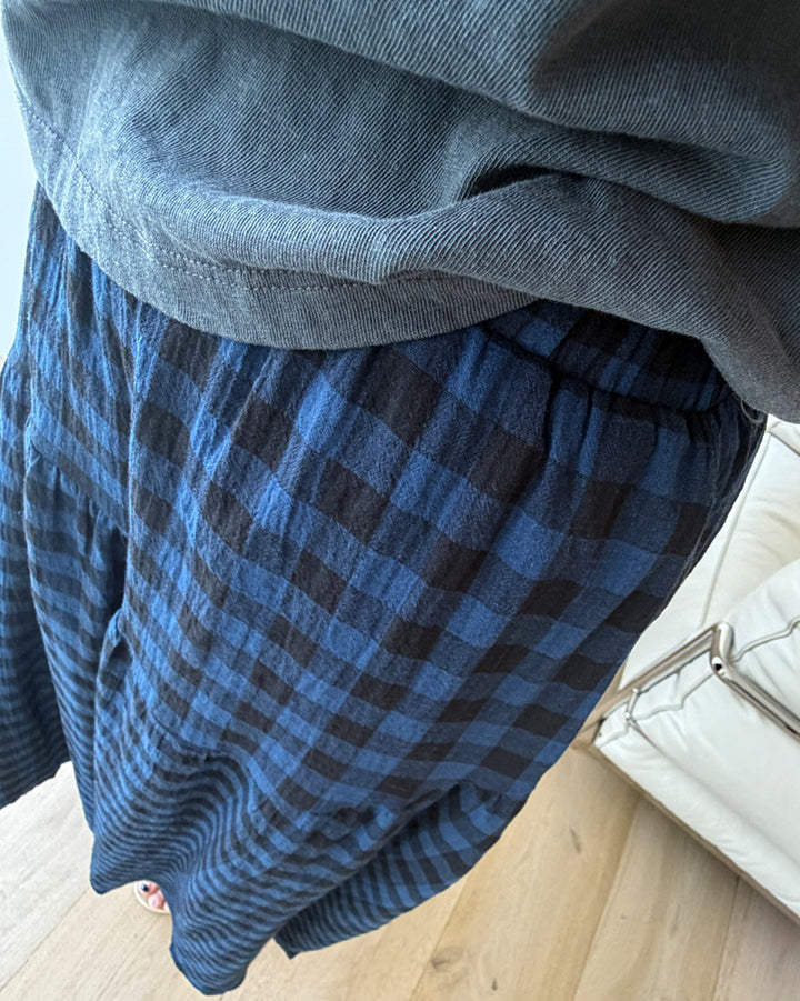 Gingham Tiered Elastic Waist Maxi Skirt
