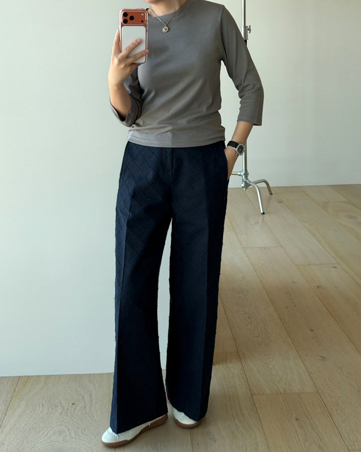 Diamond Textured Wide-Leg Trousers