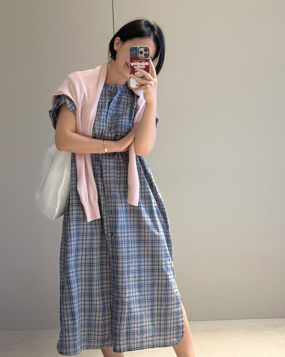 2-Way Cotton Check Shirt Dress &amp; Robe