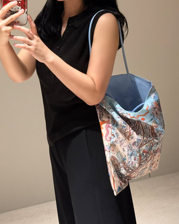 Graphic Printed Shoulder Tote Bag