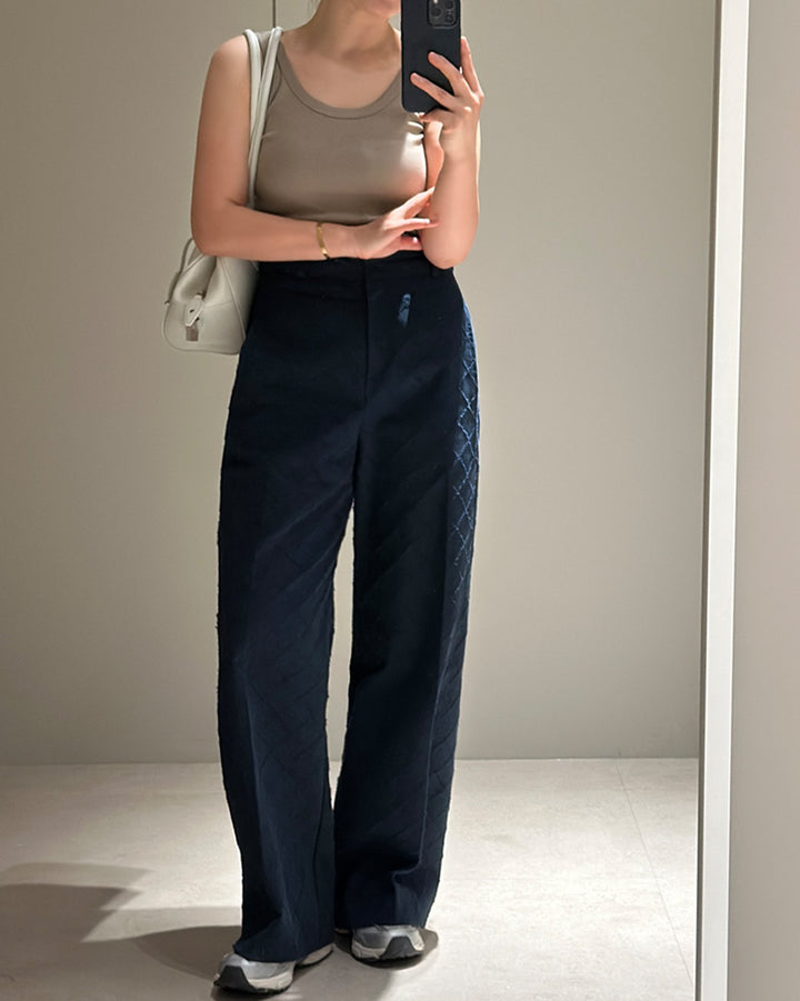 Diamond Textured Wide-Leg Trousers