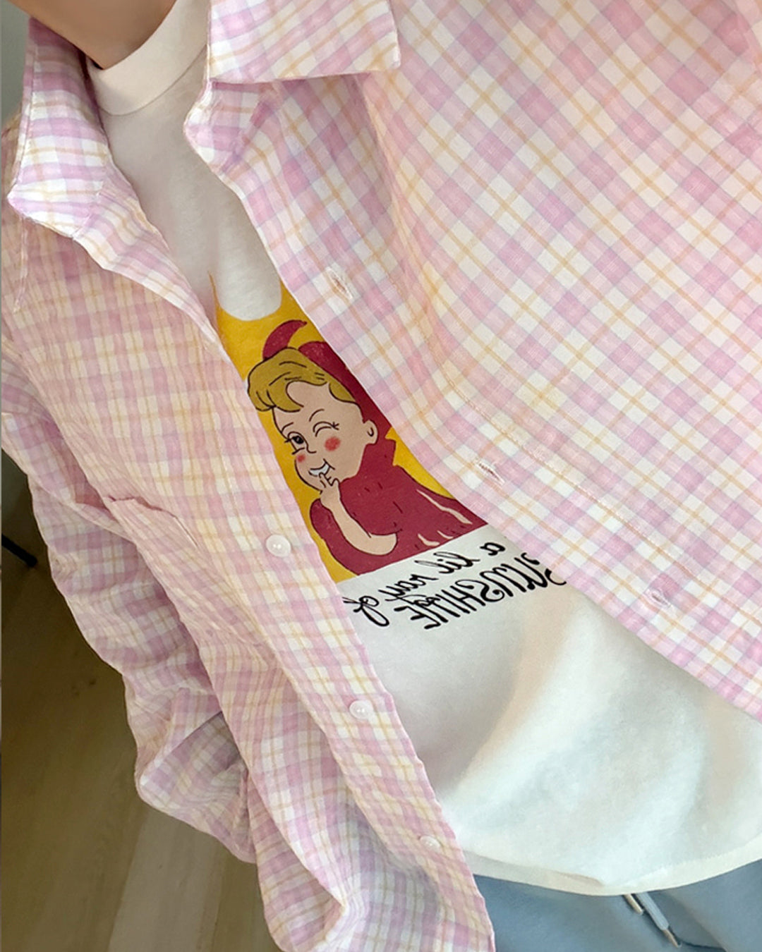 Oversized Pastel Plaid Button-Up Shirt
