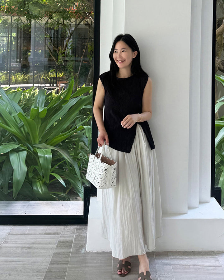 Nylon Crisp A-Line Maxi Skirt