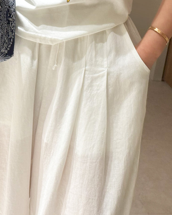 Pleated Linen Blend Baggy Pants