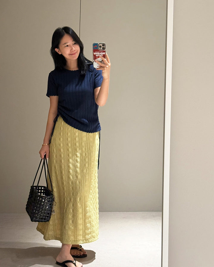 Side Ruched Drawstring Short Sleeve Knit