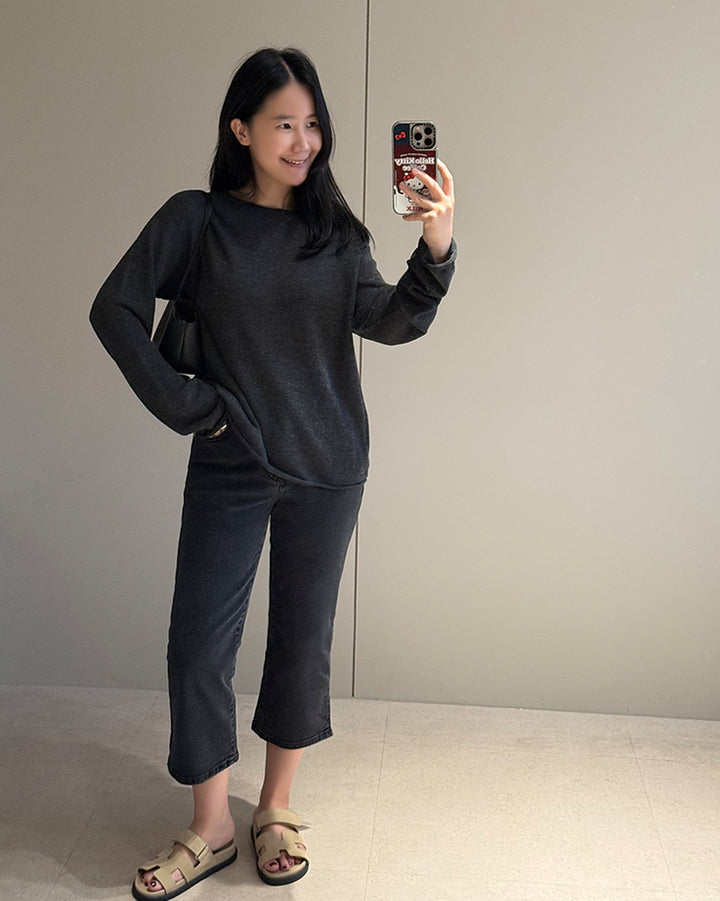 Washed Black Ankle Denim with Hem Slits