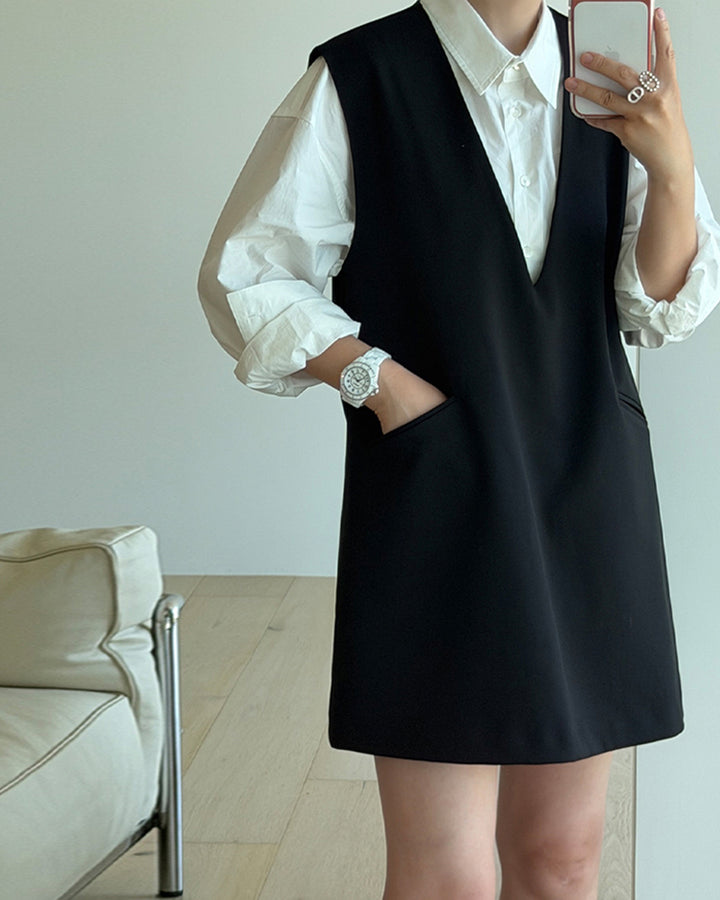 Deep V-Neck Vest Mini Dress