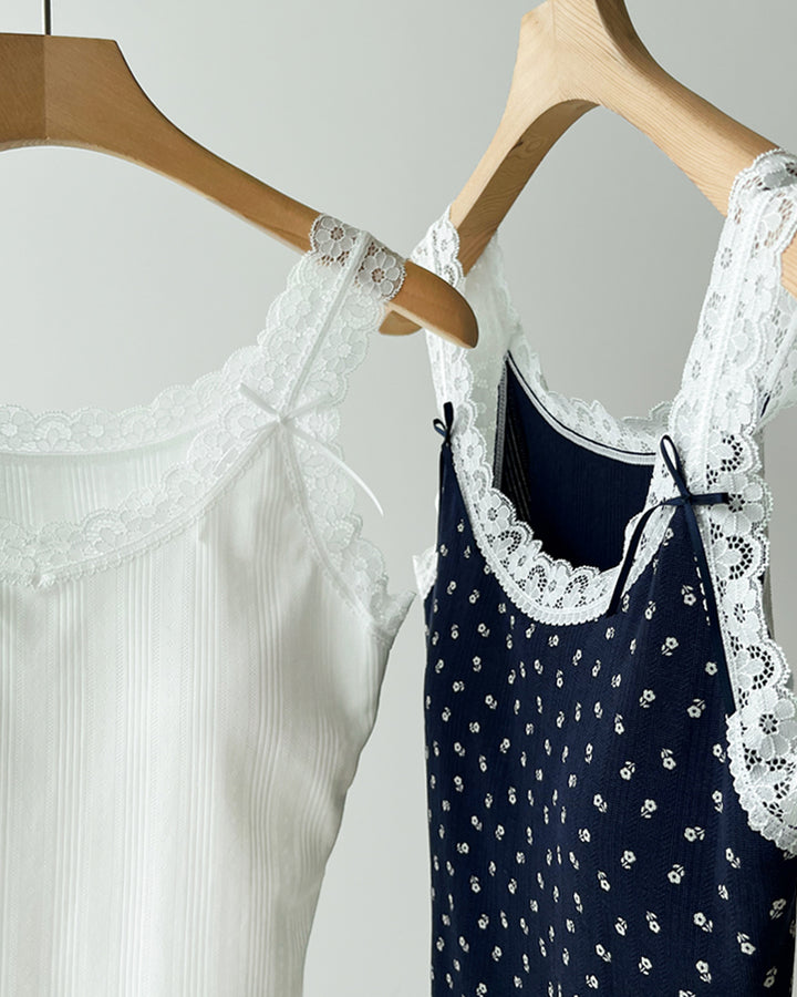 Lace Trim Ribbon Pointelle Cami Top