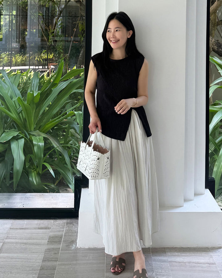 Asymmetric Layered Plisse Sleeveless Top