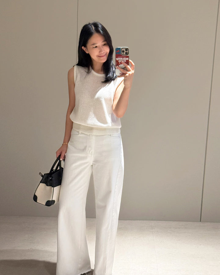 Raw Hem Wide Flared White Jeans