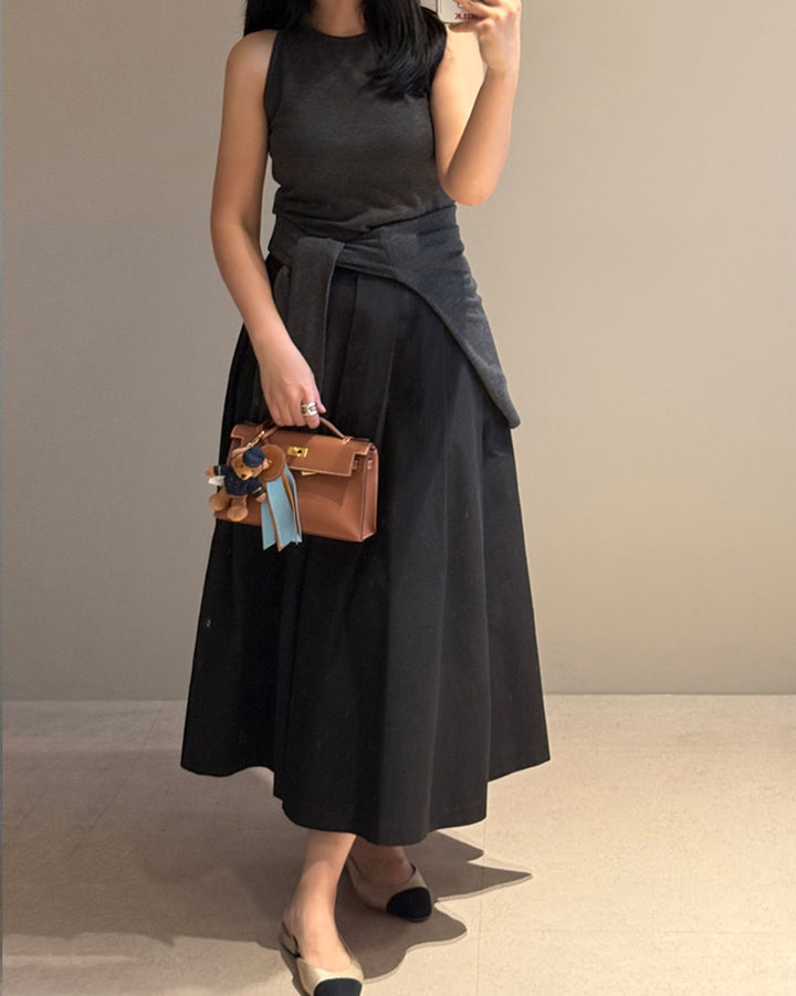 Structured Pleated Midi Skirt