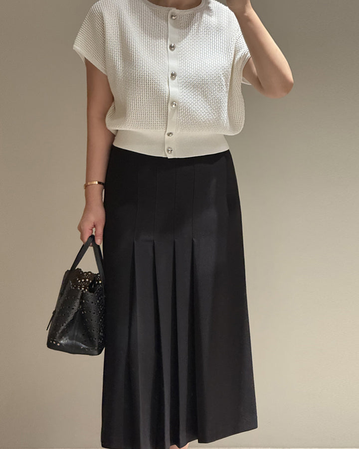 High-Waisted A-Line Pleated Midi Skirt