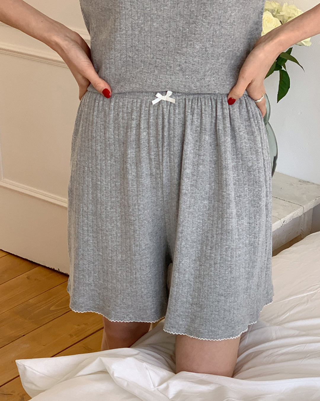 Cozy Pointelle Ribbed Short Sleeve Pajama Set