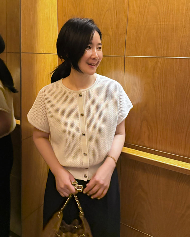 Cotton Blend Open-Weave Knit Cardigan