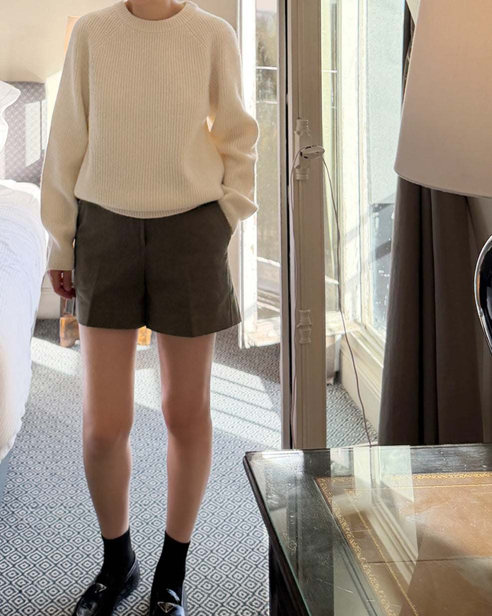Seamless Cashmere-Merino Ribbed Knit Sweater
