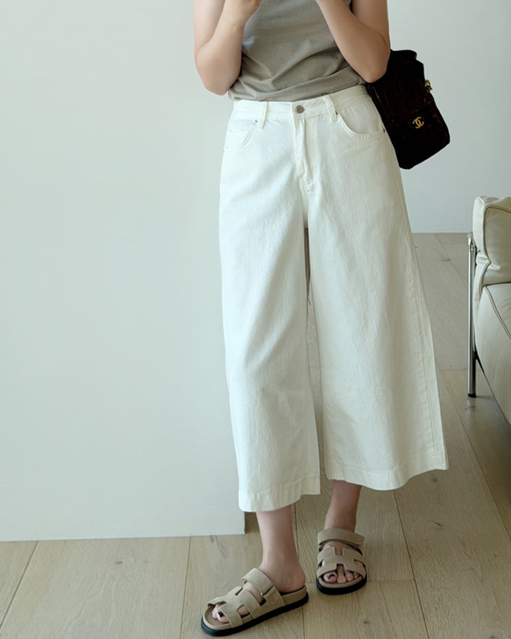 White Cotton Wide-Leg Culottes