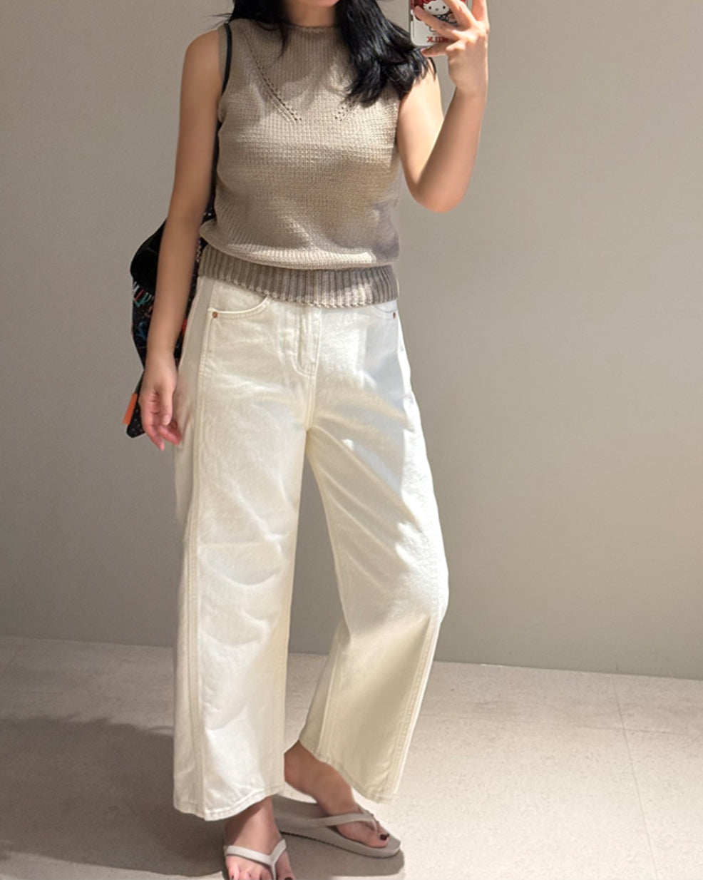 High-Waisted Wide Leg Cream Jeans