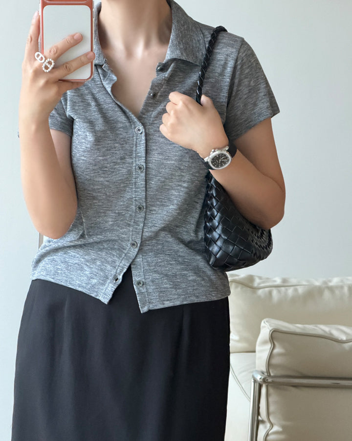 Slim Fit Button-Up Knit Polo Shirt