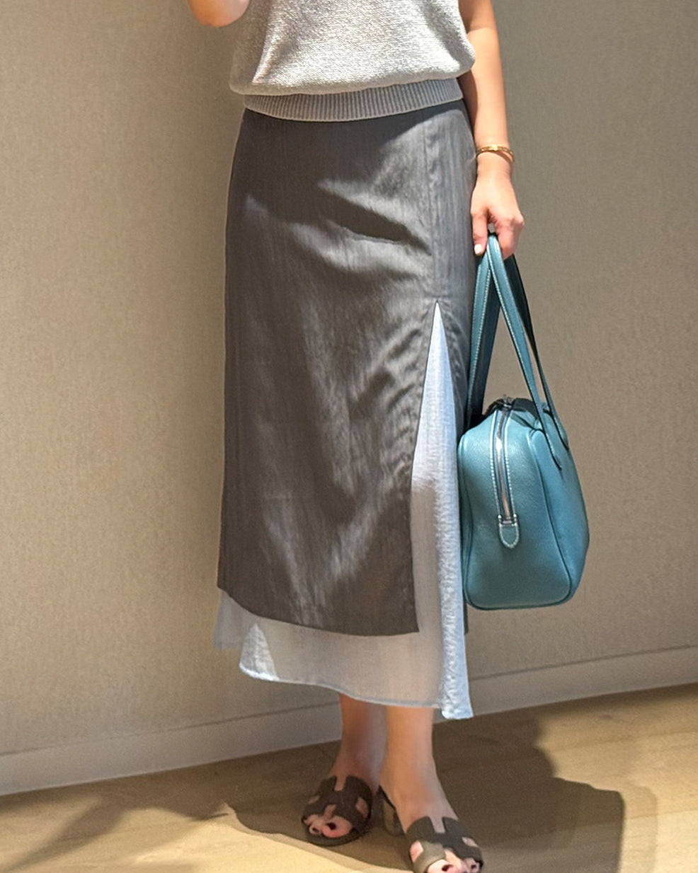 Layered Side Slit Midi Skirt