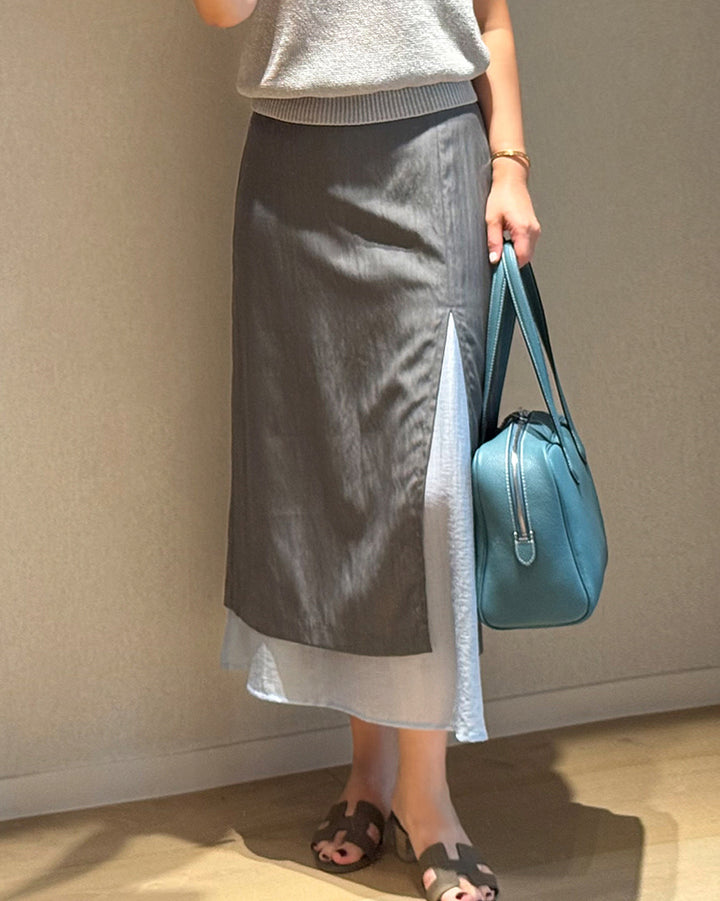 Layered Side Slit Midi Skirt