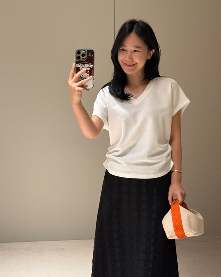 Side Ruched V-Neck Cap Sleeve Top