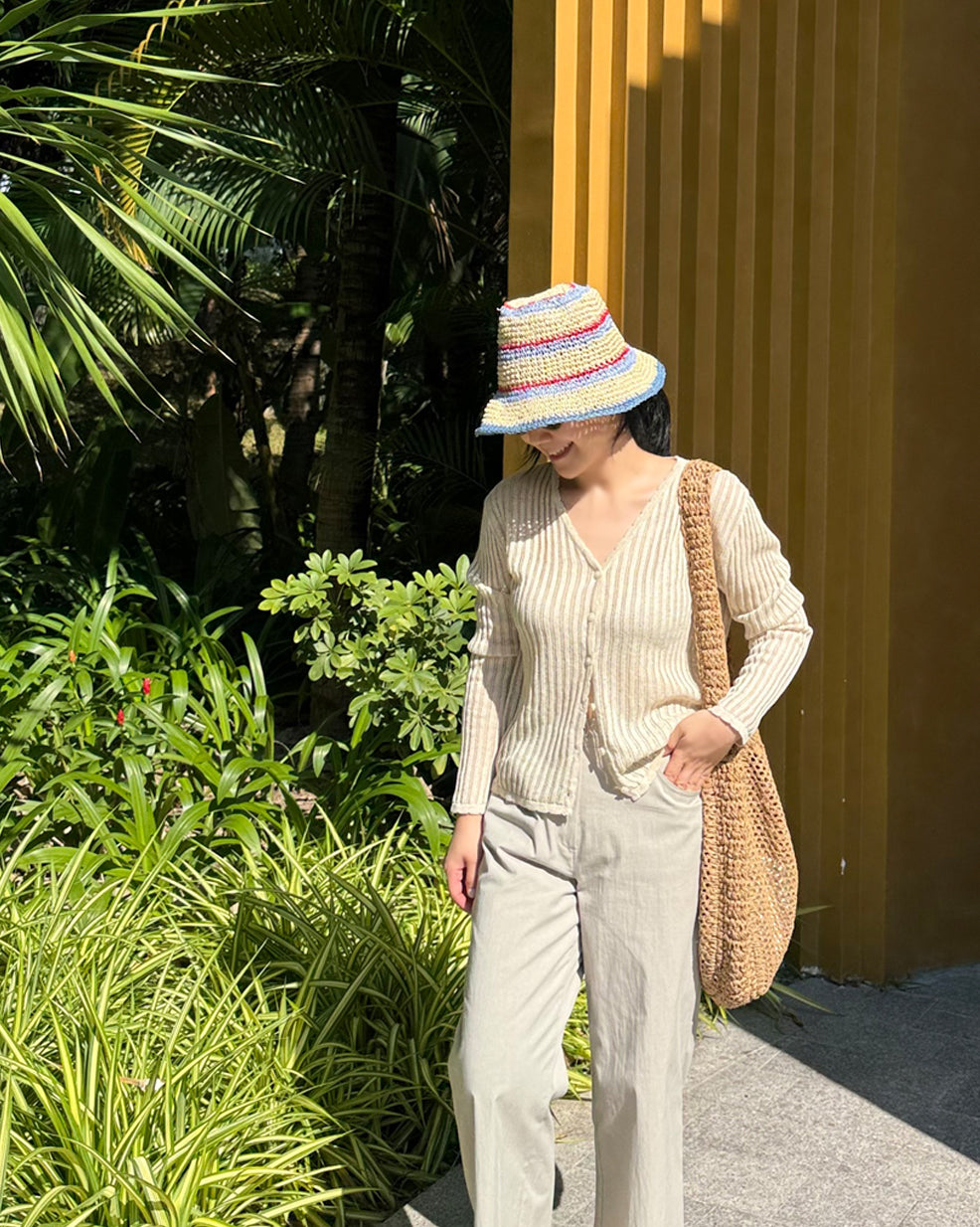 Handcrafted Striped Paper Straw Bucket Hat