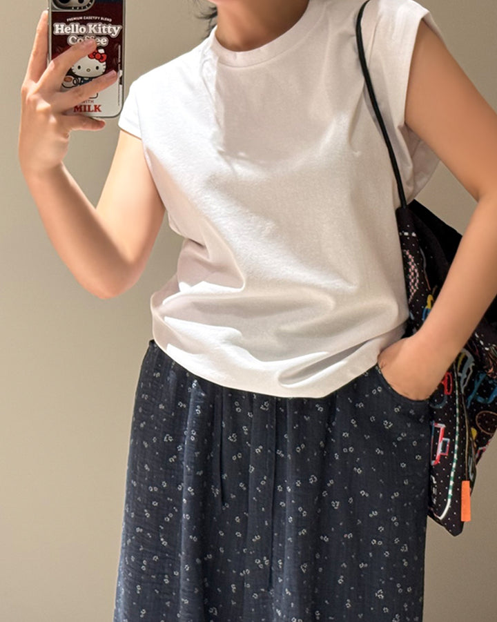 Cap Sleeve Crewneck Essential Top