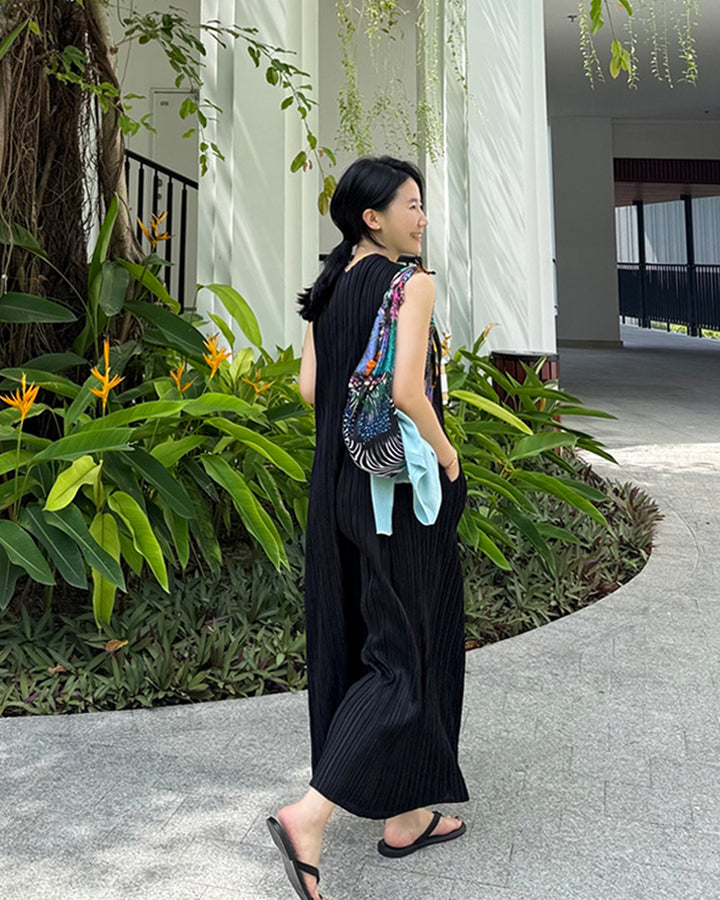 Pleated Sleeveless Wide-Leg Jumpsuit