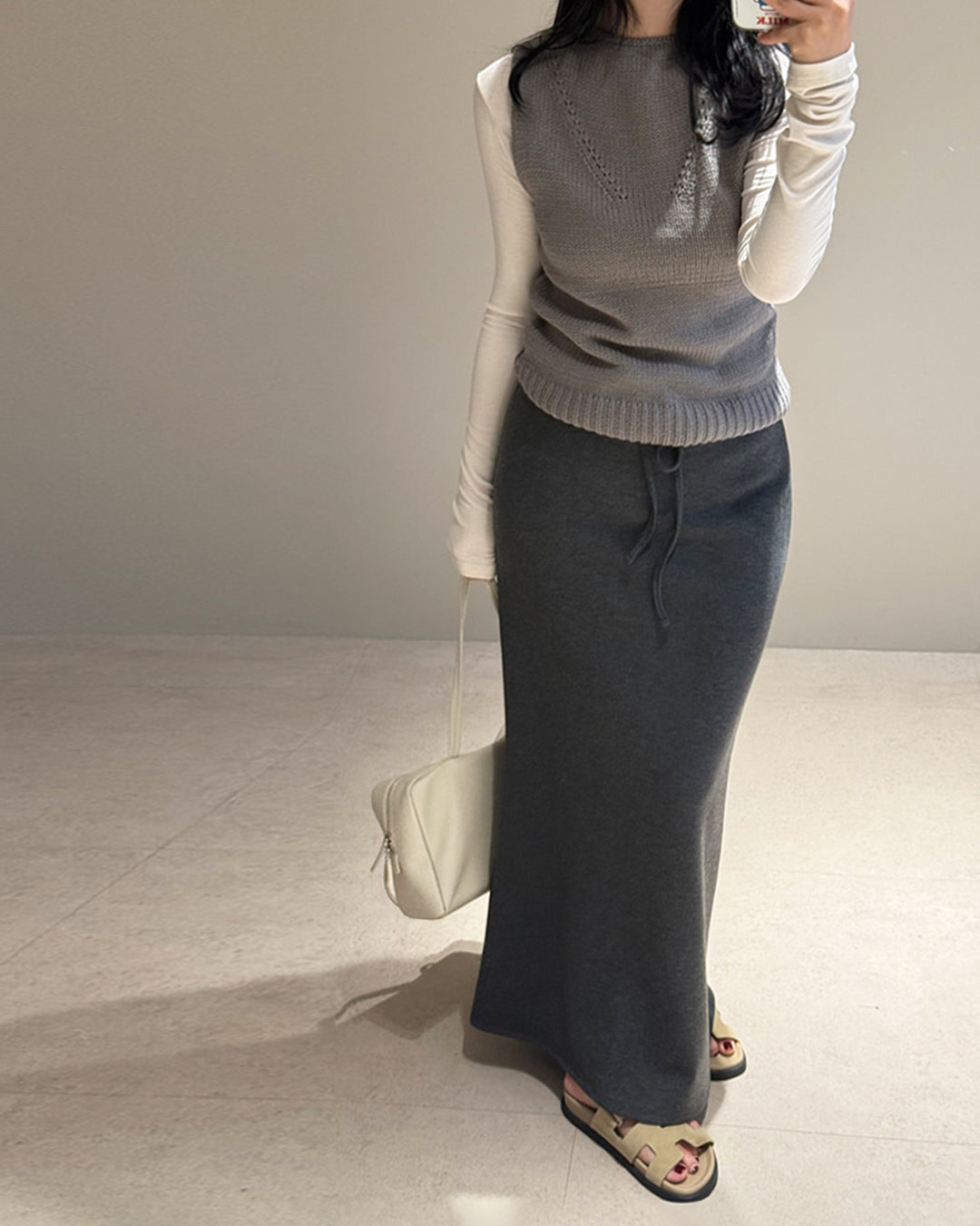 Drawstring Waist Maxi Skirt