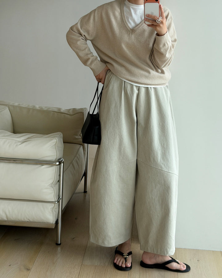 Structured Barrel-Leg Elastic Pants