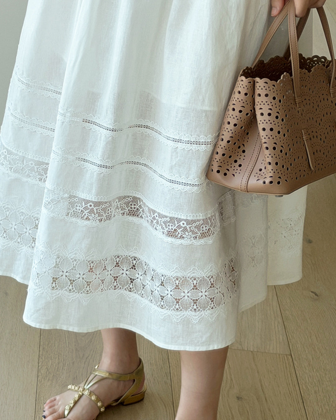 Premium 100% Linen Eyelet Embroidered Dress