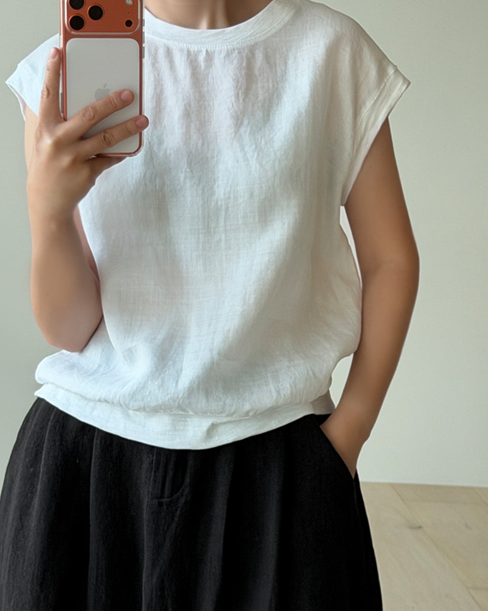 Linen Blend Cap Sleeve Tank Top