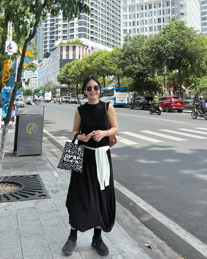 Draped Elastic Waist Balloon Long Skirt