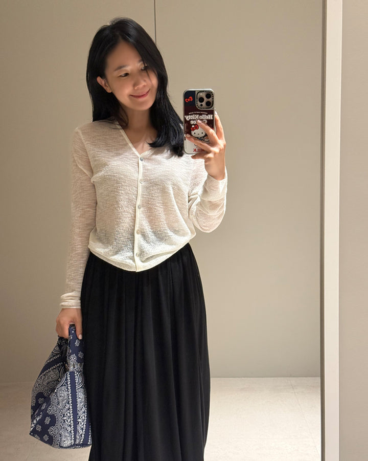 Sheer Knit Long Sleeve V-Neck Cardigan